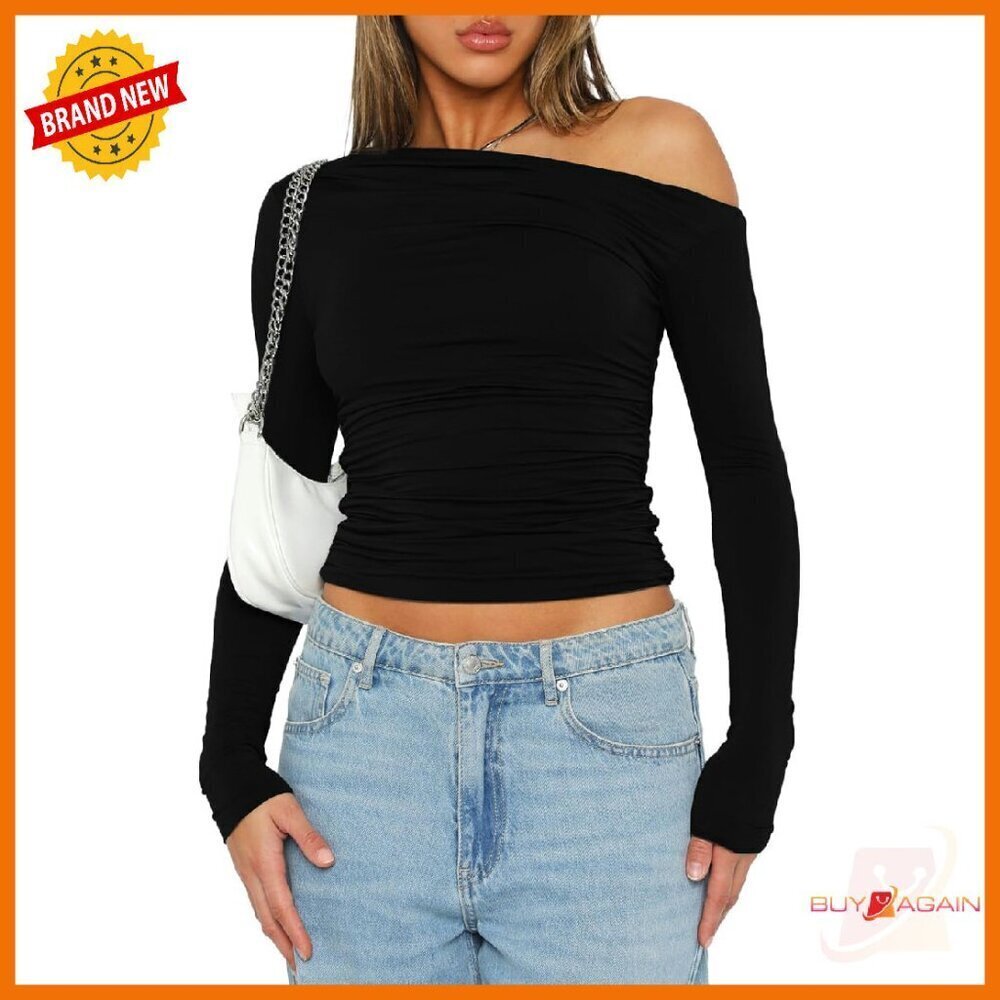 Long Sleeve Crop Top Off Shoulder Slim Fit Y2K Blouse